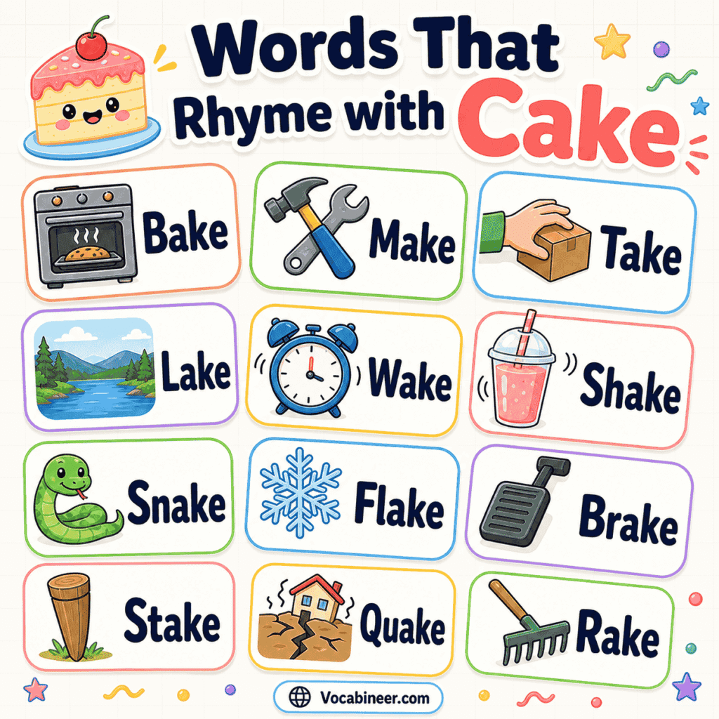 322 Sweet Words That Rhyme with Cake in English