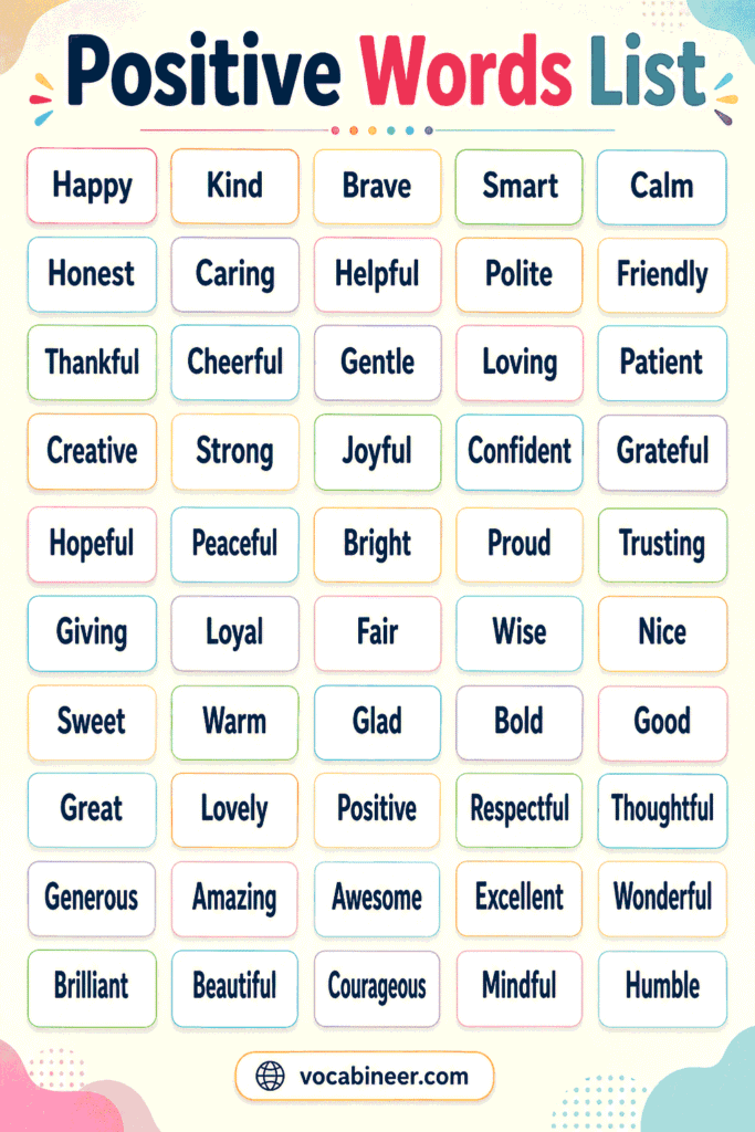 500+ Positive Words List with Meanings and Examples