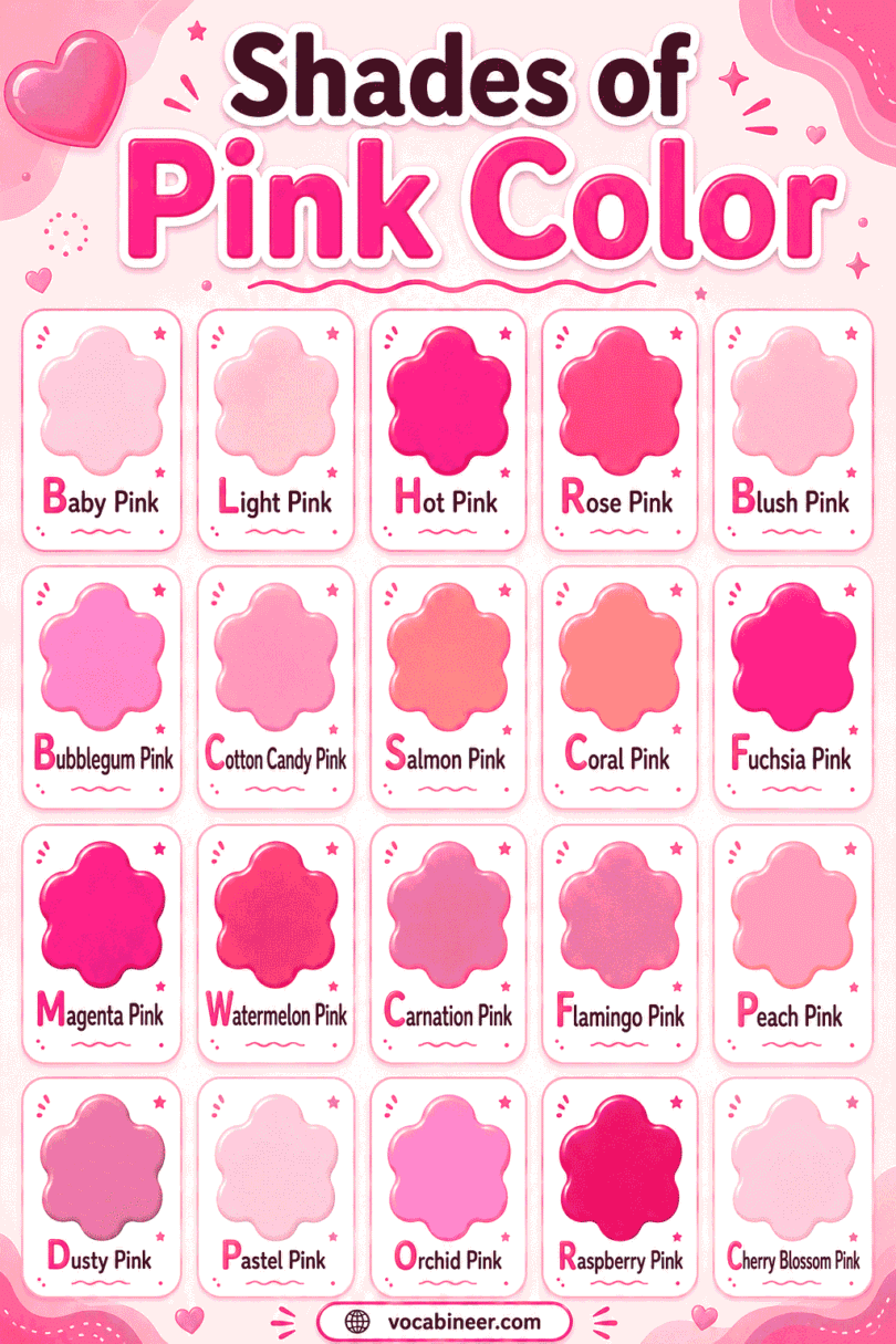 Different Shades of Pink with Names and Pictures