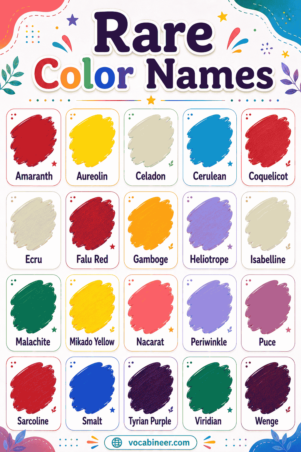 Beautiful rare color names with meanings and visual examples.
