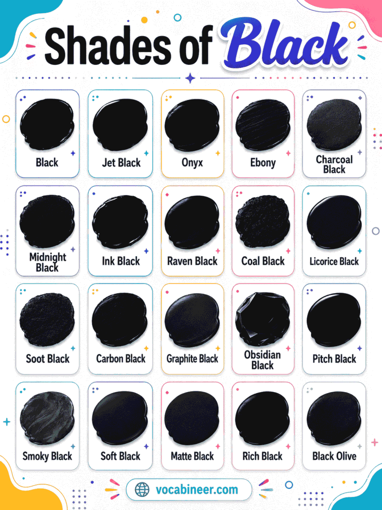 Shades of Black Names with Pictures and Hex Codes