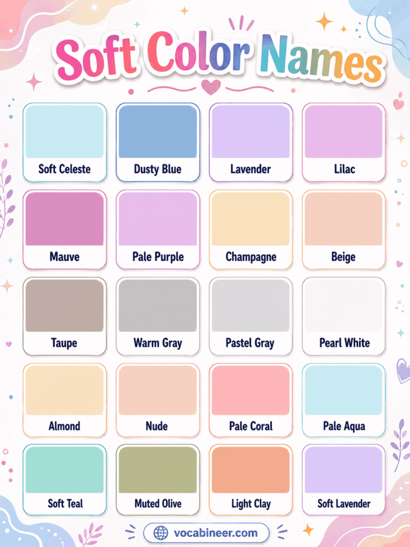 Soft Color Names in English with Pictures