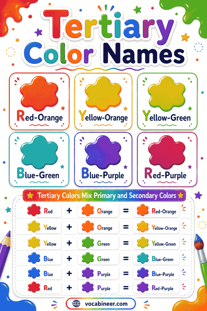 Primary Color Graph Tertiary Colors Names with Pictures, Chart, and Examples
