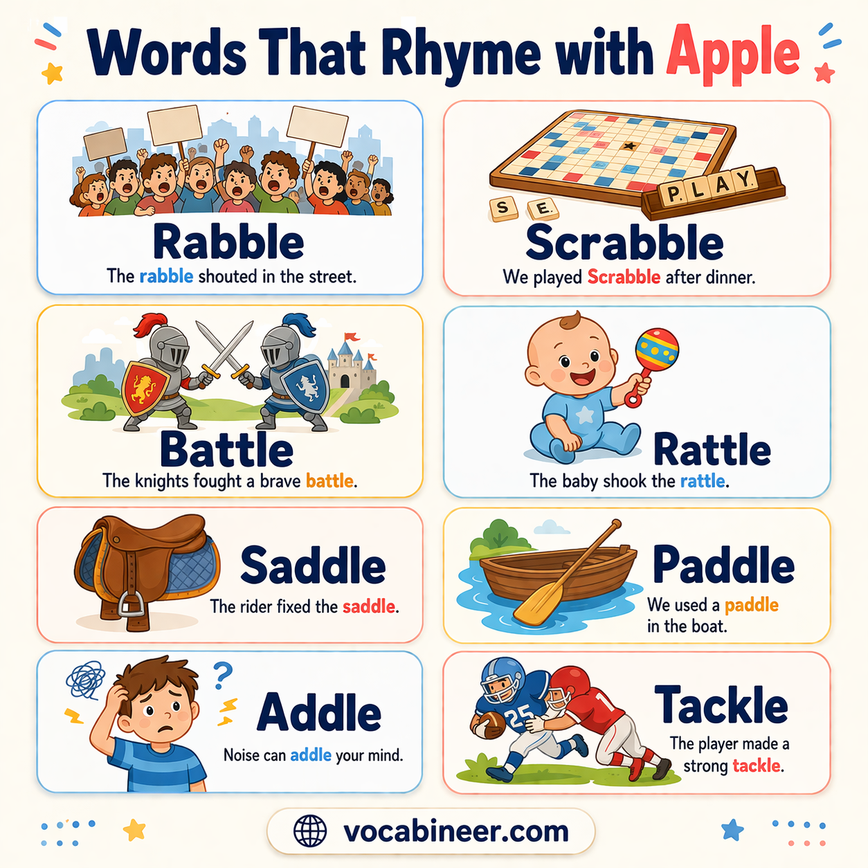 Words that rhyme with apple for kids, including simple and fun rhyming words with examples.