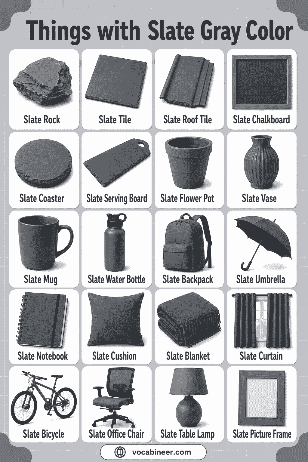 190 Things with Slate Gray Color with Names and Pictures