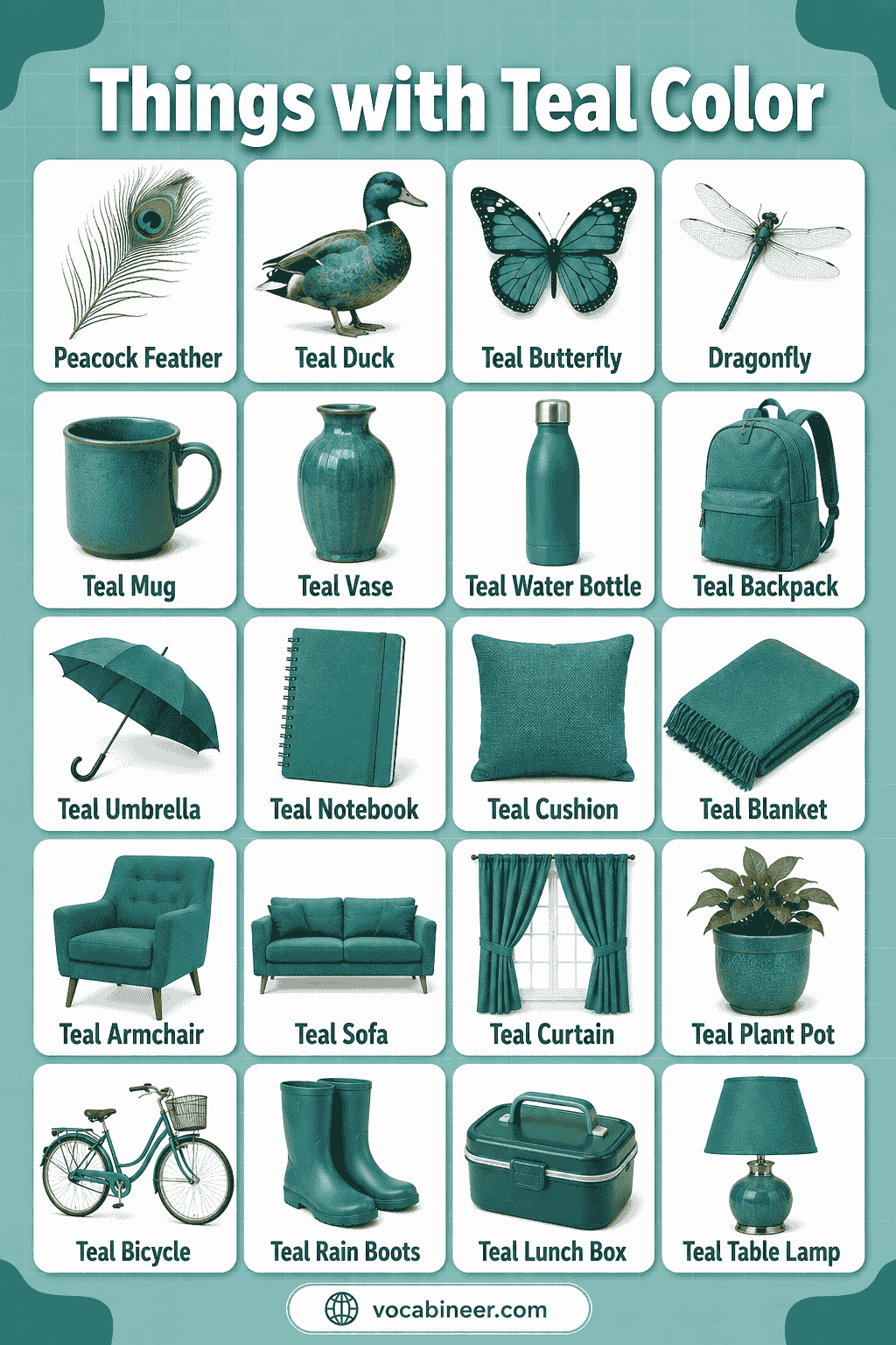 200+ Teal Colored Things List with Pictures and Meanings