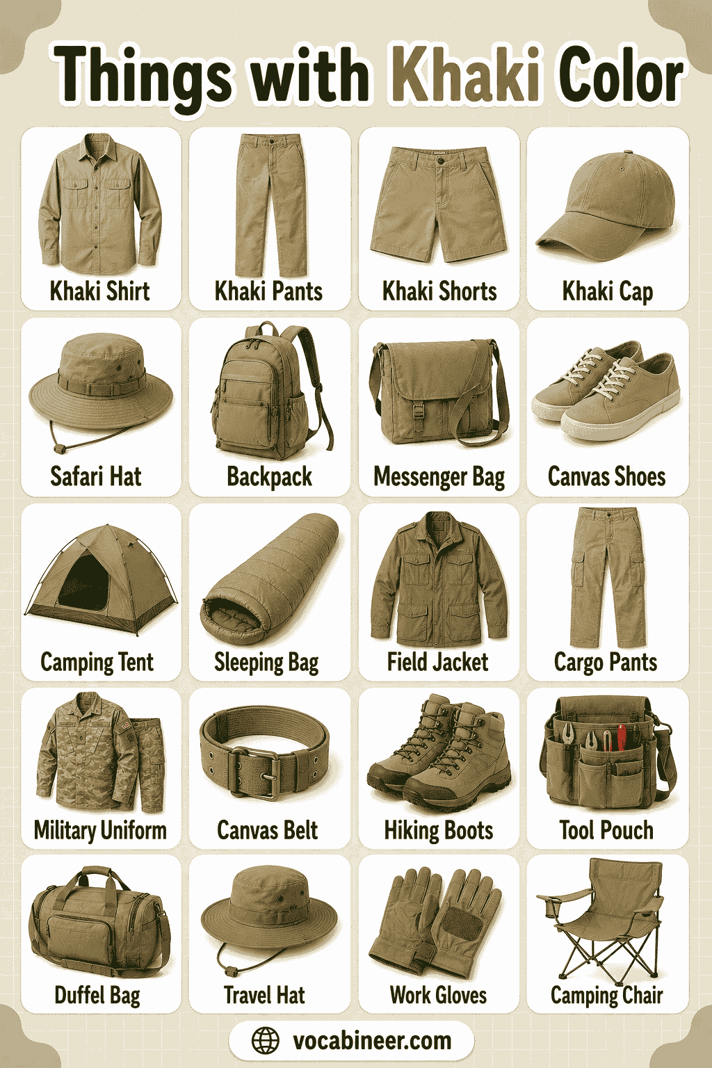 220+ Things with Khaki Color with Names and Pictures