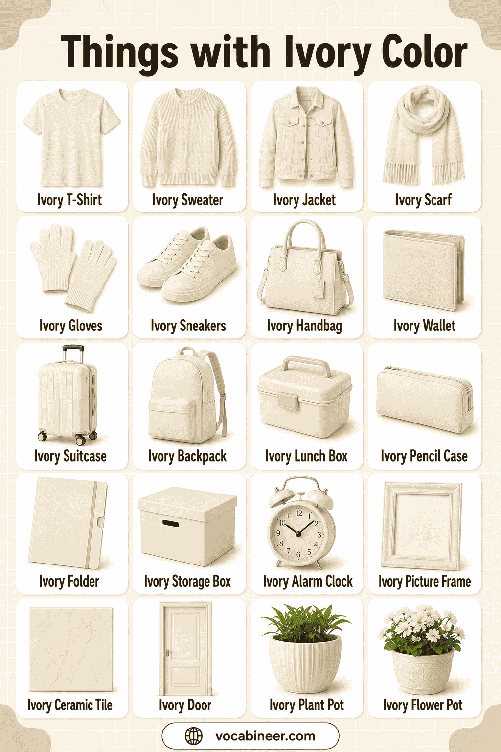 225 Things with Ivory Color with Names and Pictures