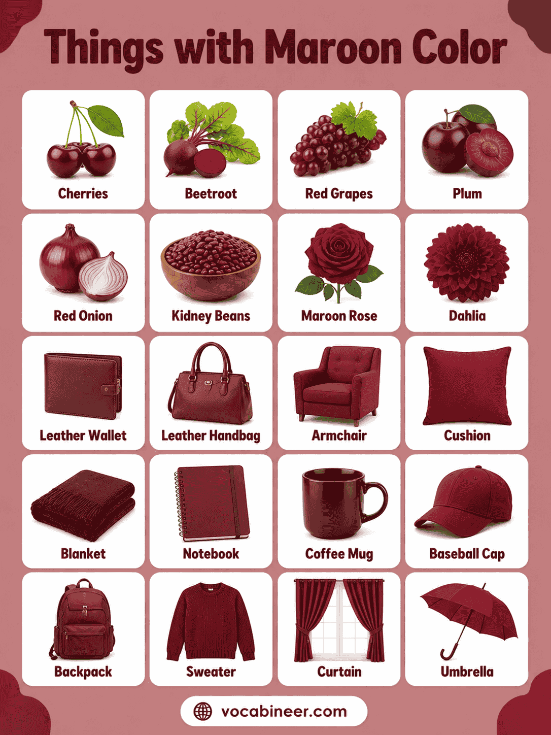 240 Things with Maroon Color with Names and Pictures