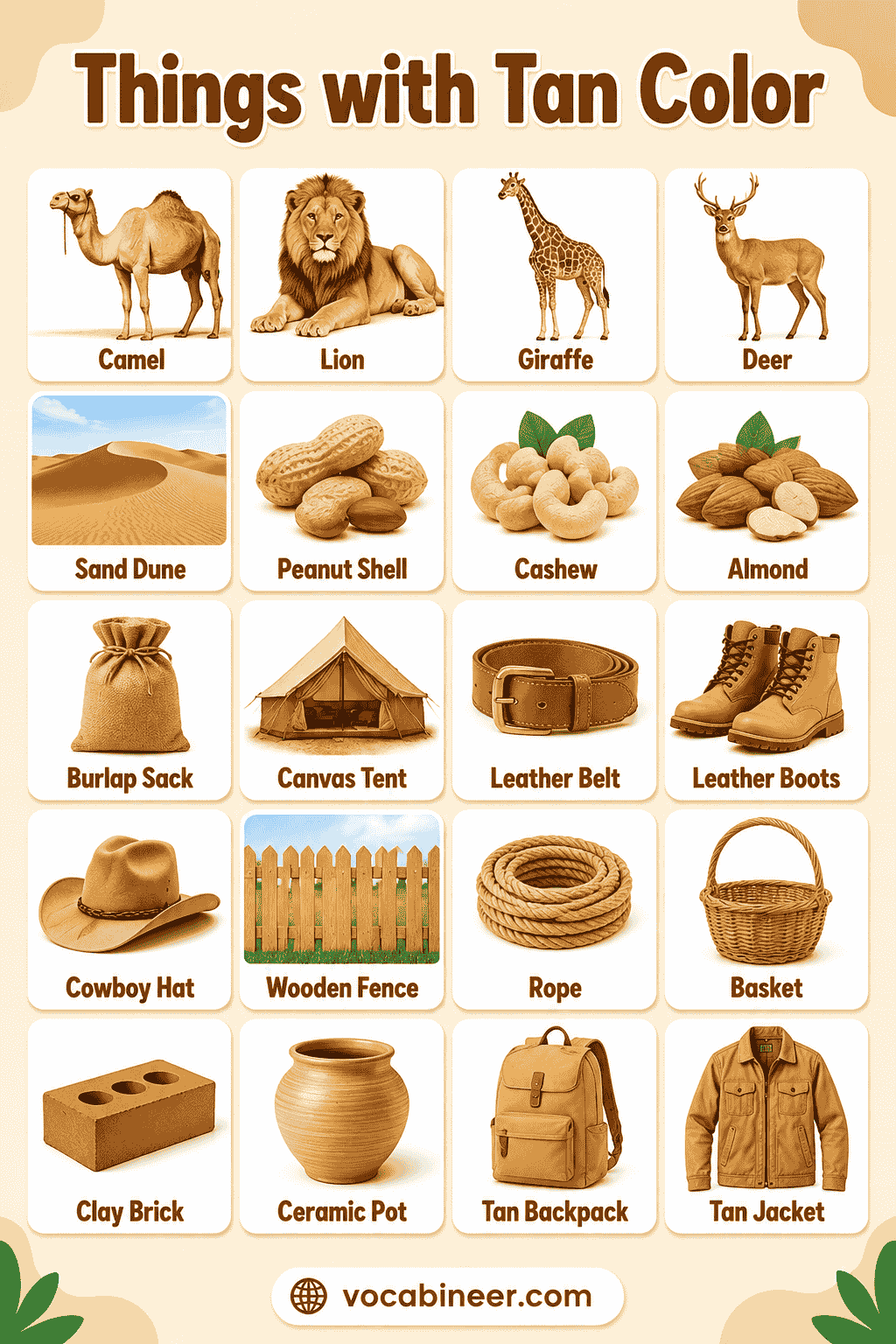 250+ Things with Tan Color with Names and Pictures