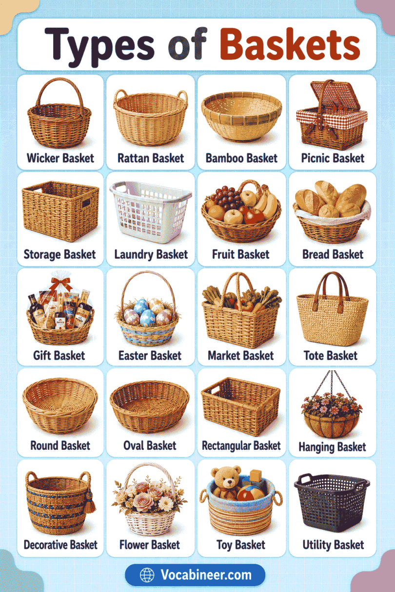 40+ Types of Baskets with Names, Uses, and Pictures