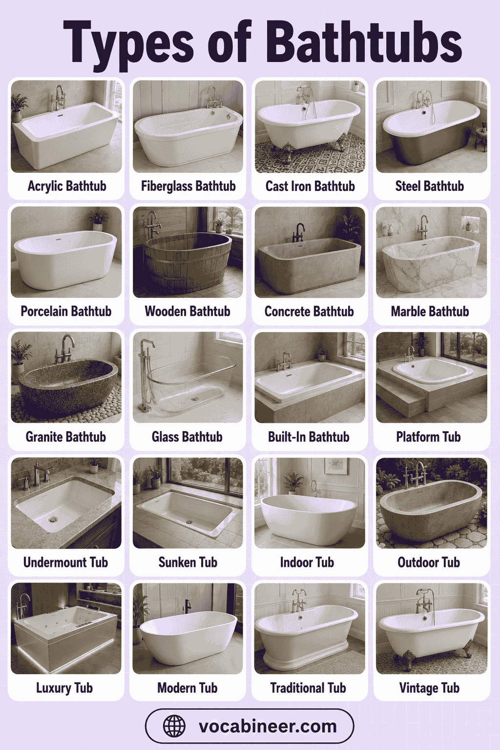 50+ Types of Bathtubs with Names, Uses and Pictures