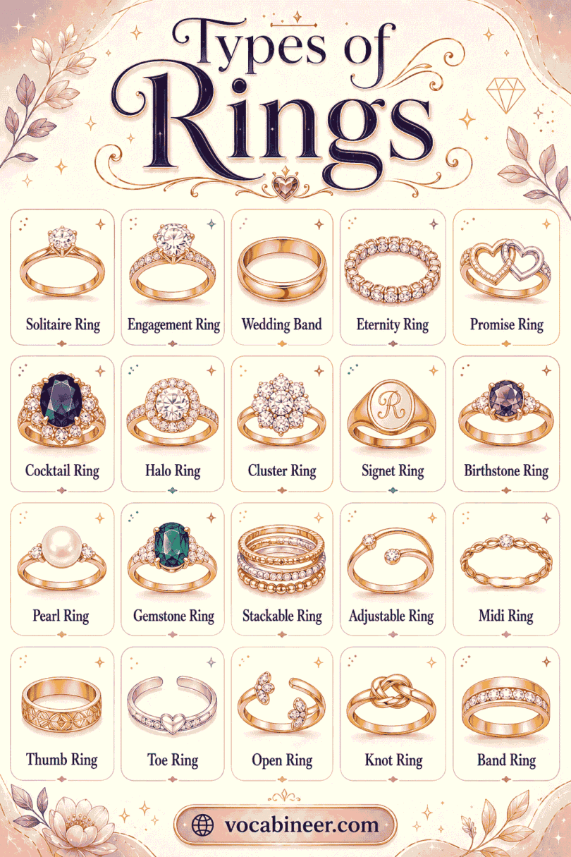 50+ Types of Rings with Names and Pictures - Complete Guide
