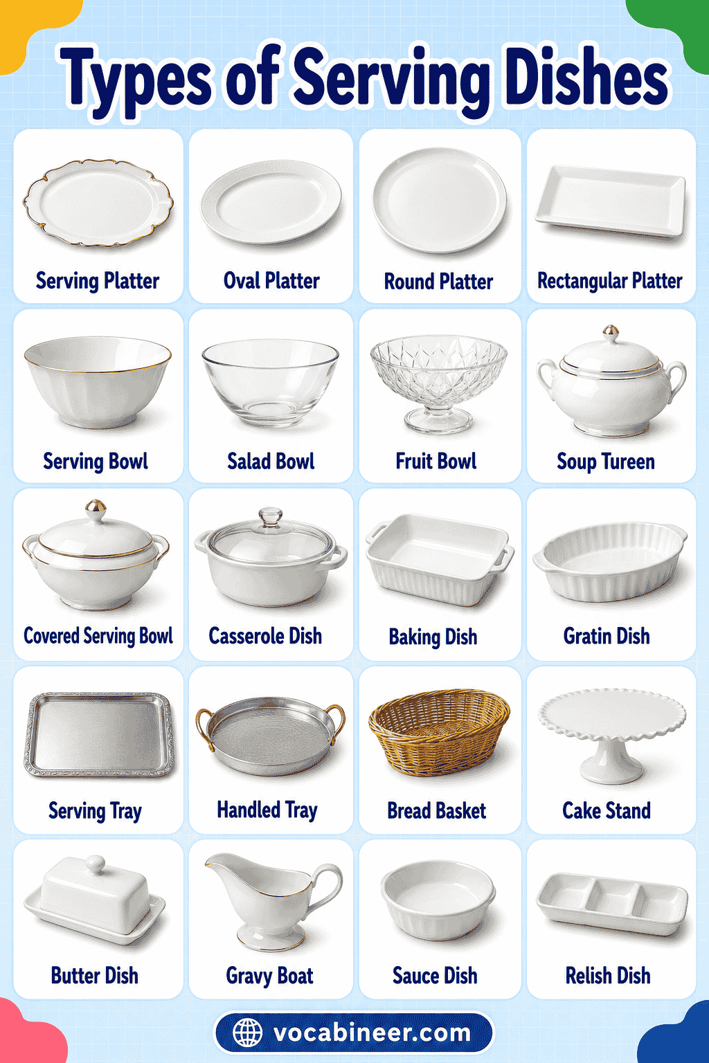 50+ Types of Serving Dishes Names, Uses, and Pictures
