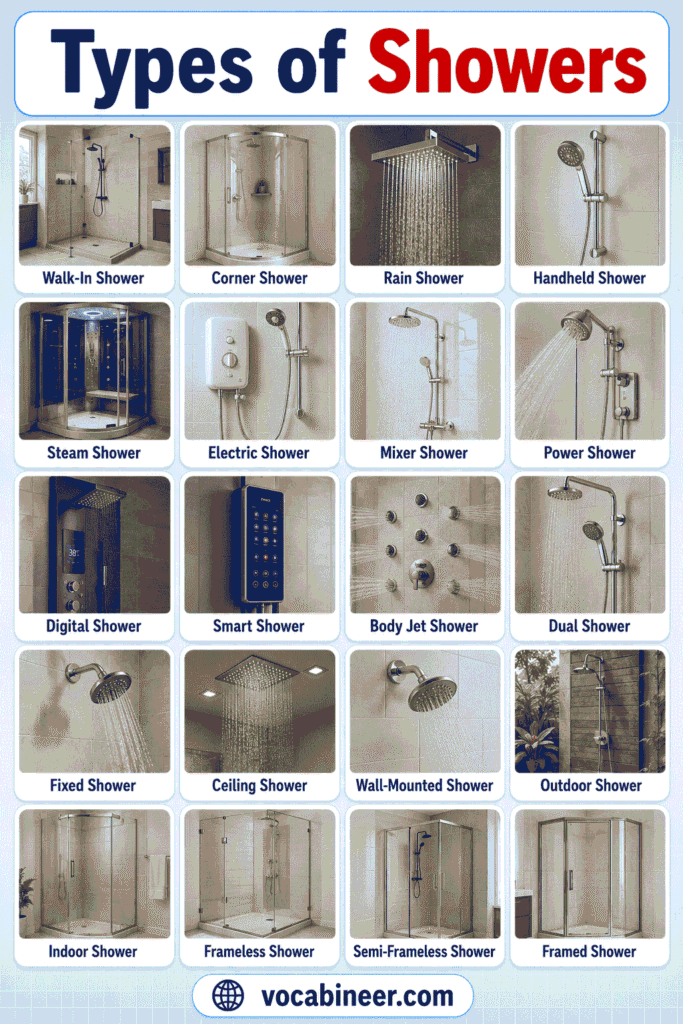 50+ Types of Showers with Names, Uses and Pictures