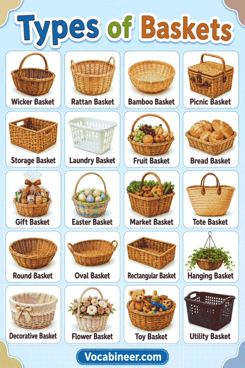 40+ Types of Baskets with Names, Uses, and Pictures