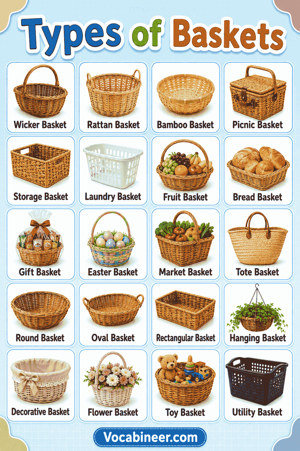 40+ Types of Baskets with Names, Uses, and Pictures