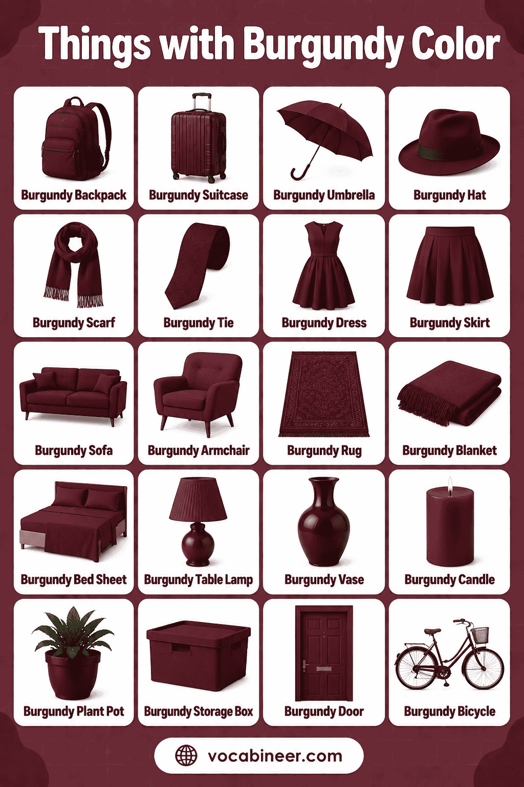 Burgundy Things List of Burgundy Color Objects
