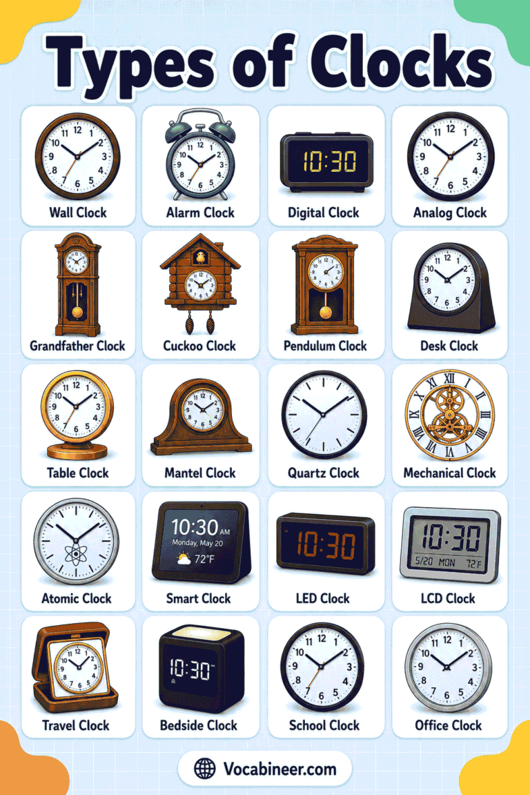 Different Types of Clocks with Names and Pictures