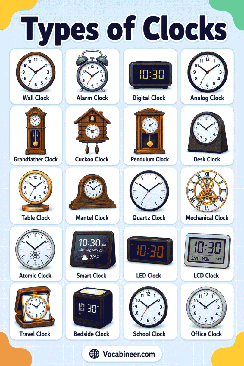 Different Types of Clocks with Names and Pictures