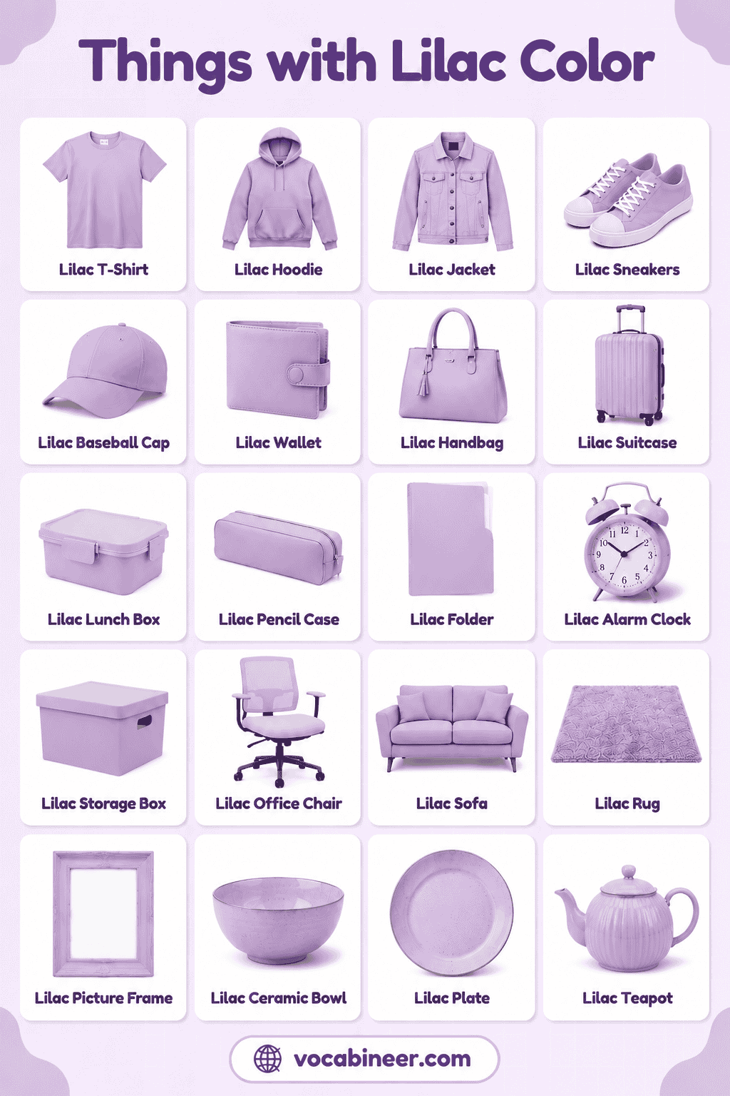 Common Lilac Color Things Names with Pictures