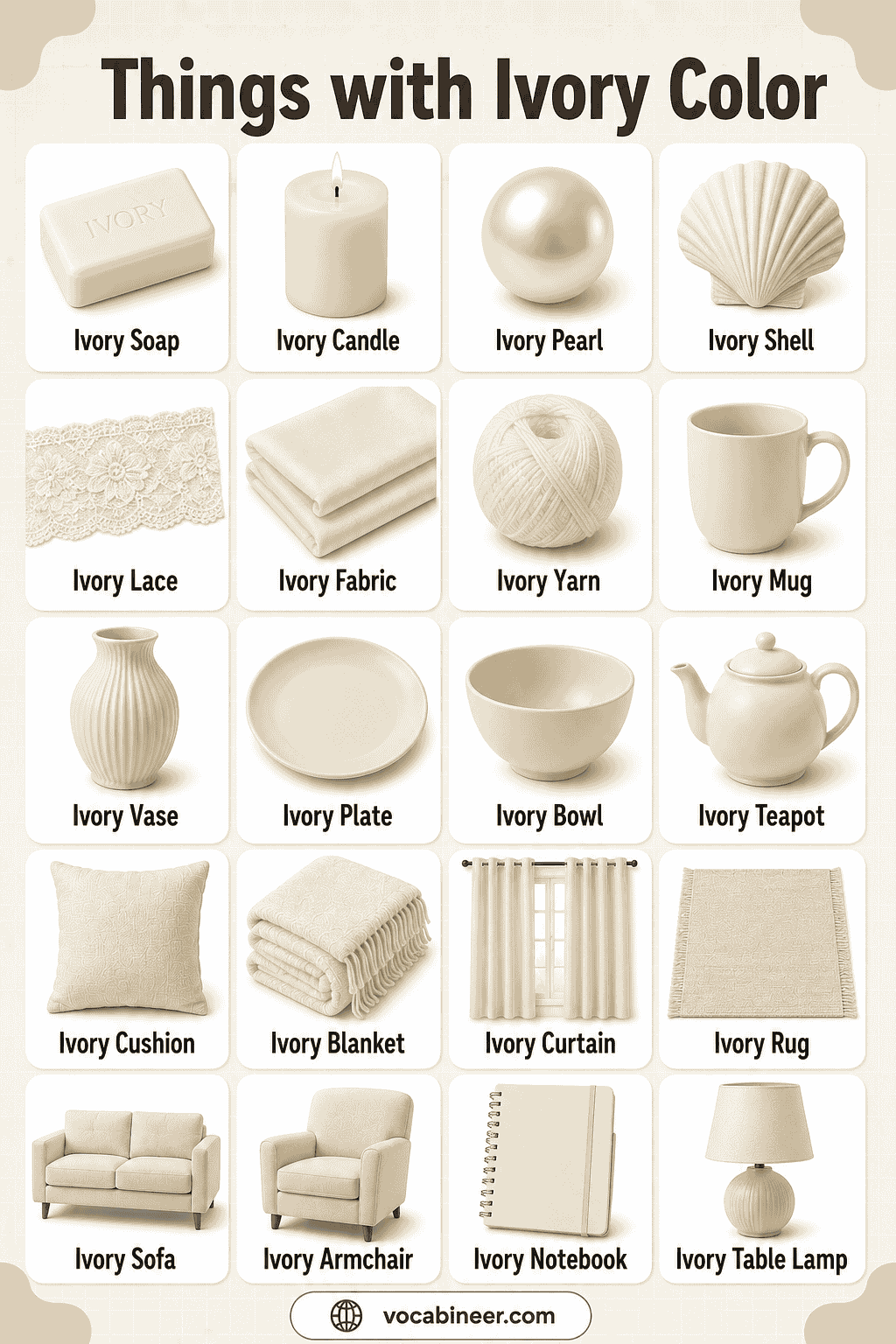 Common Ivory-Colored Objects with Simple Examples