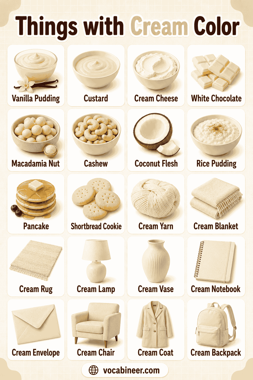 Common Things That Are Cream with Pictures