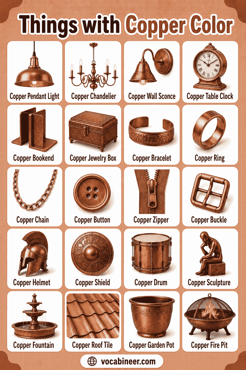 Copper Color Objects Names for Kids