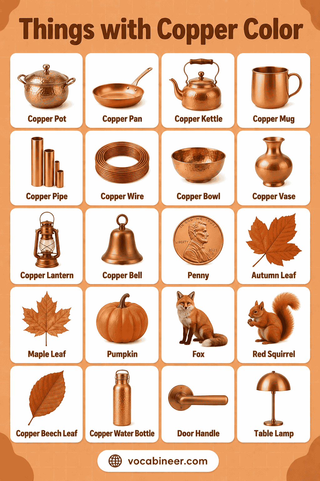 Copper Things List of  230 Copper Color Objects with Pictures
