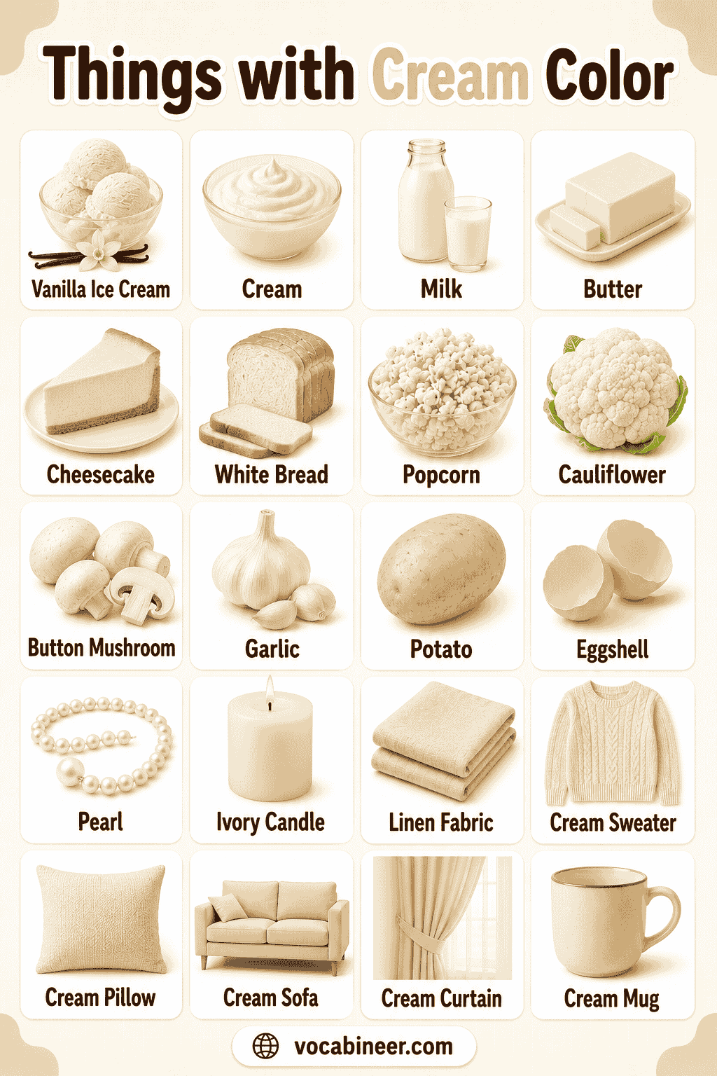 Cream Things List of Cream Color Objects with Pictures