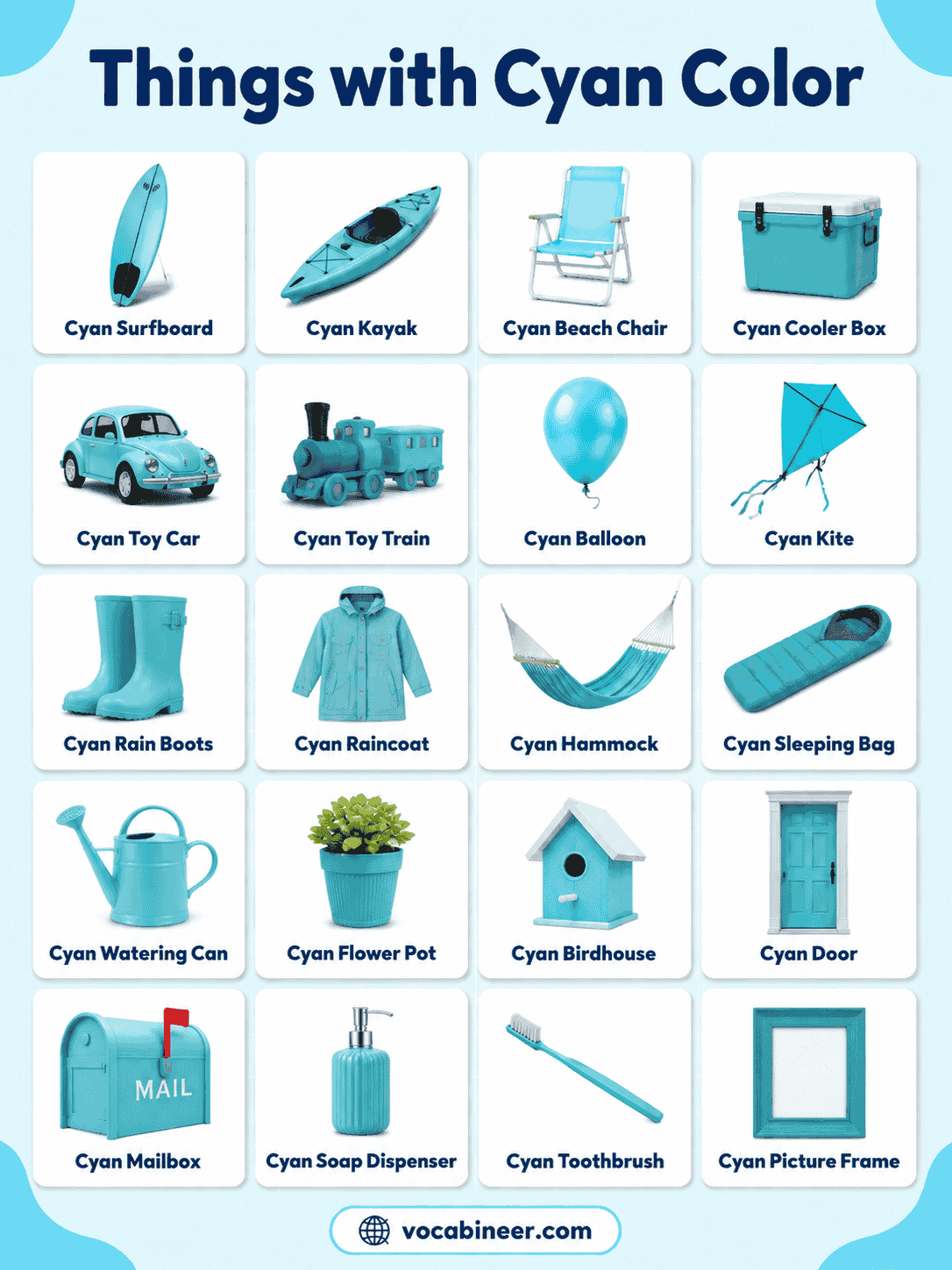 Cyan Things List with Pictures and Meanings