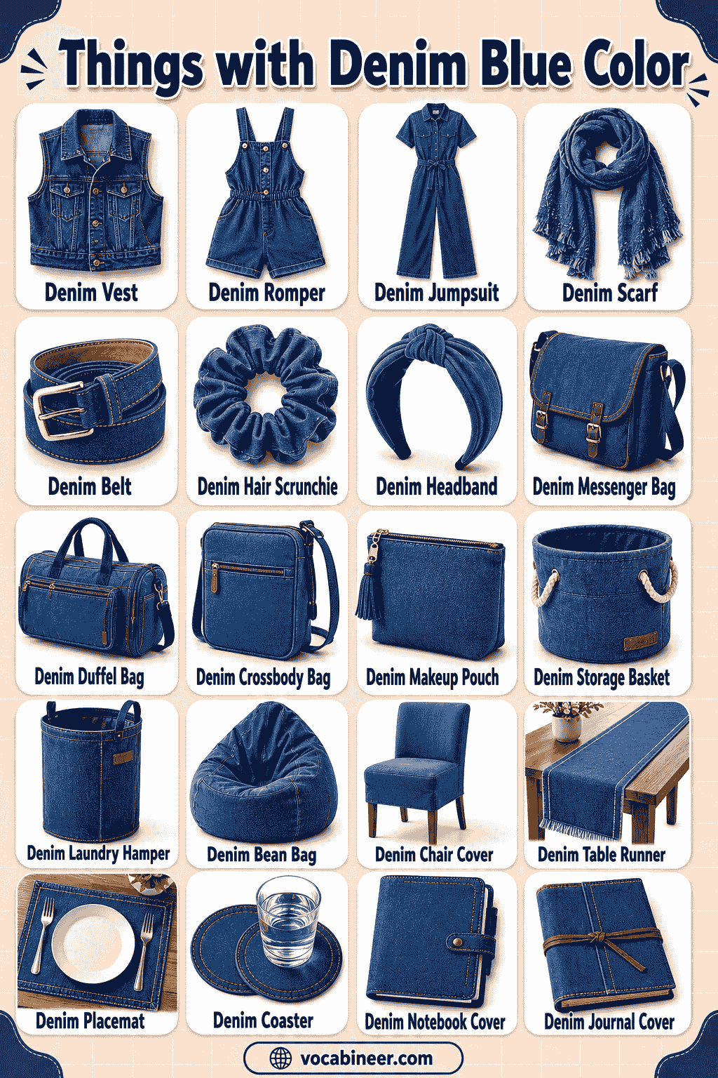 Denim Blue Colored Things Names with Pictures