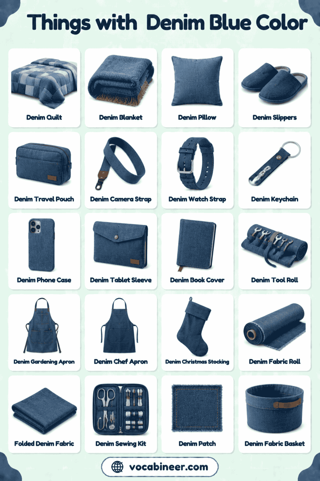 Denim Blue Things List with Pictures