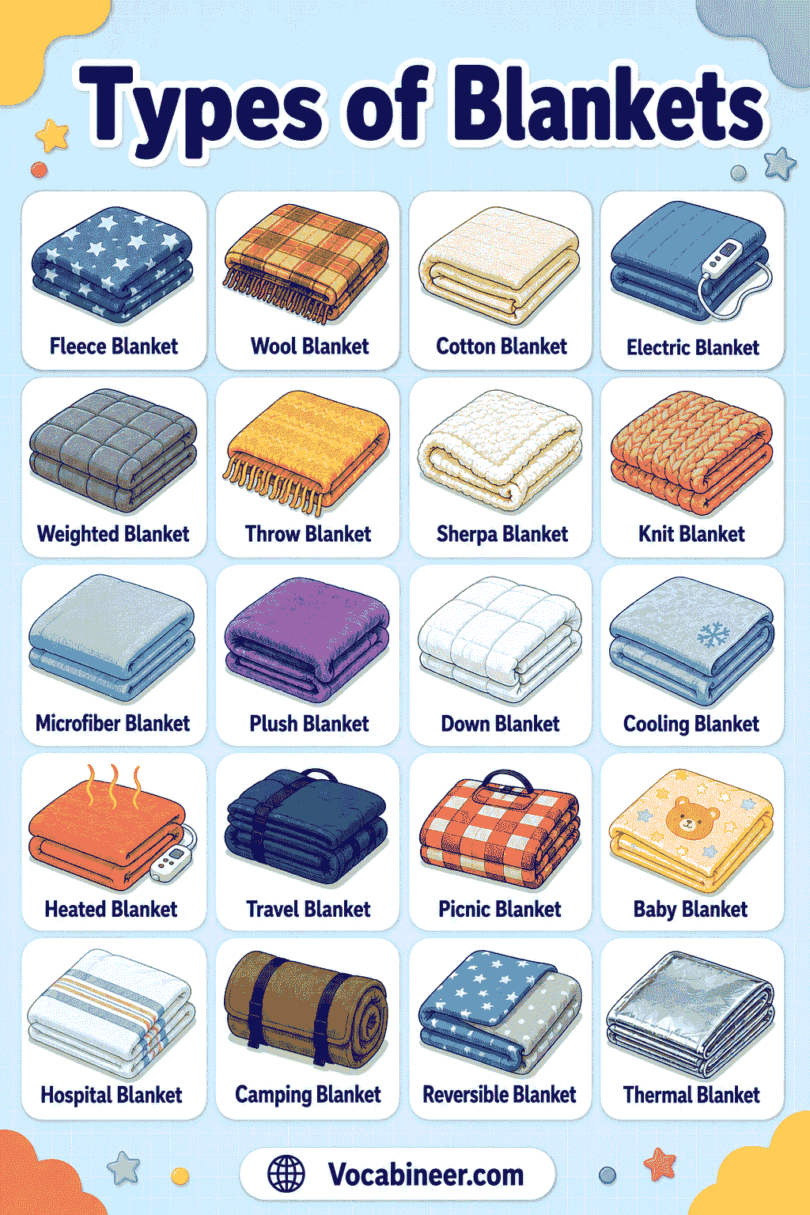 Different Types of Blankets with Names and Pictures