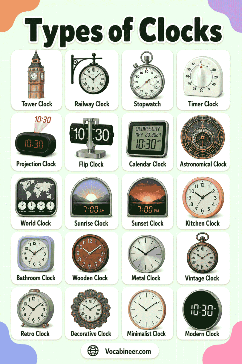 Different Types of Clocks with Names and Pictures