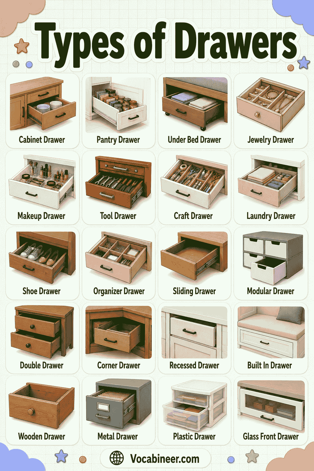 Drawer Names and Uses with Pictures
