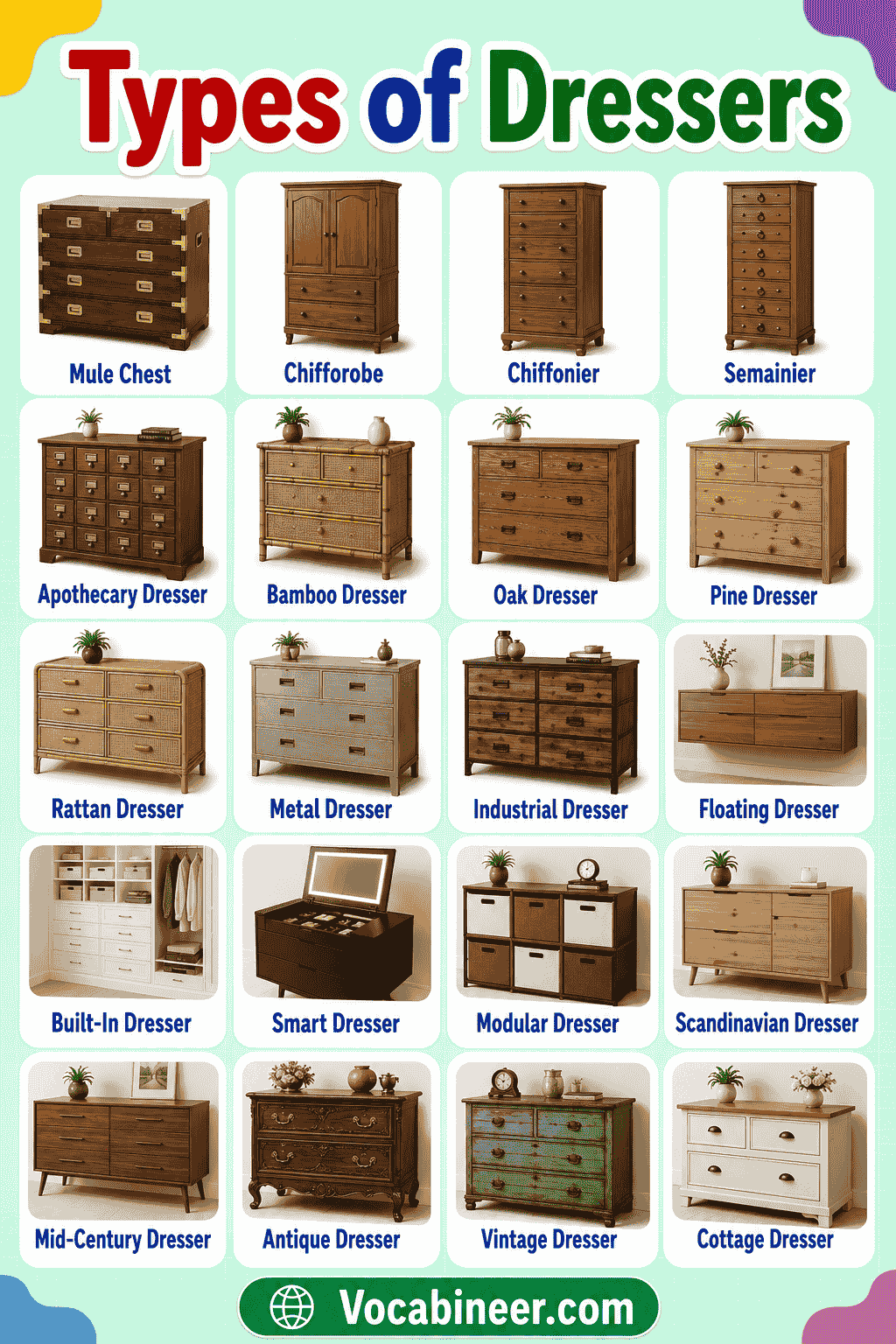Dresser Names with Uses and Simple Meanings