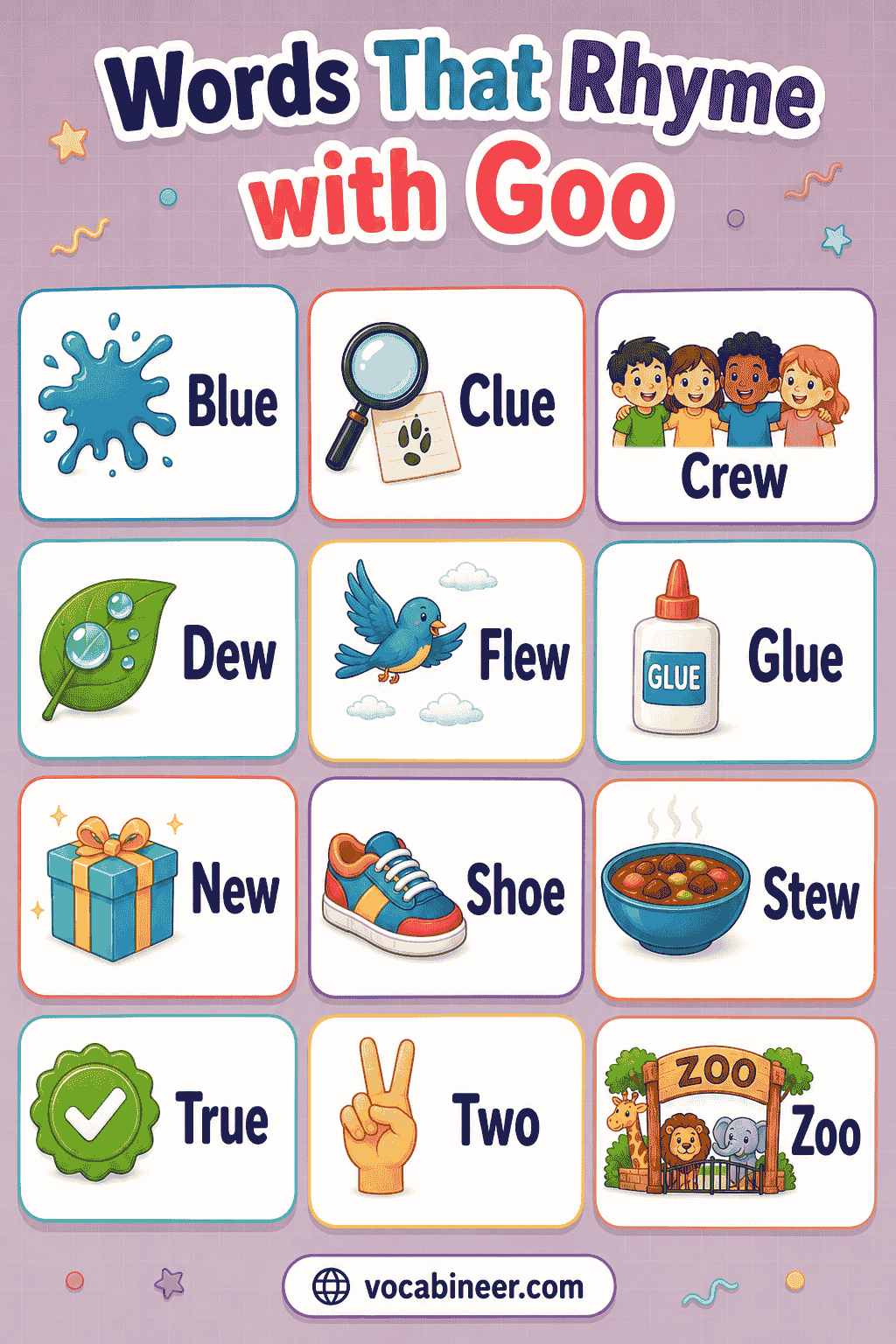 Easy Rhyming Words for Goo with Examples