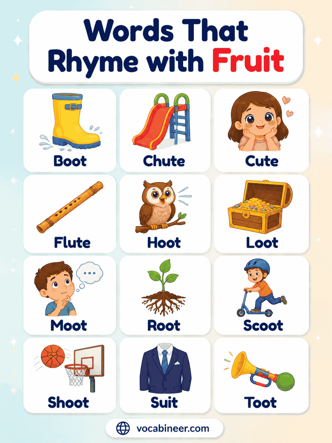 Easy Words That Rhyme With Fruit for Kids