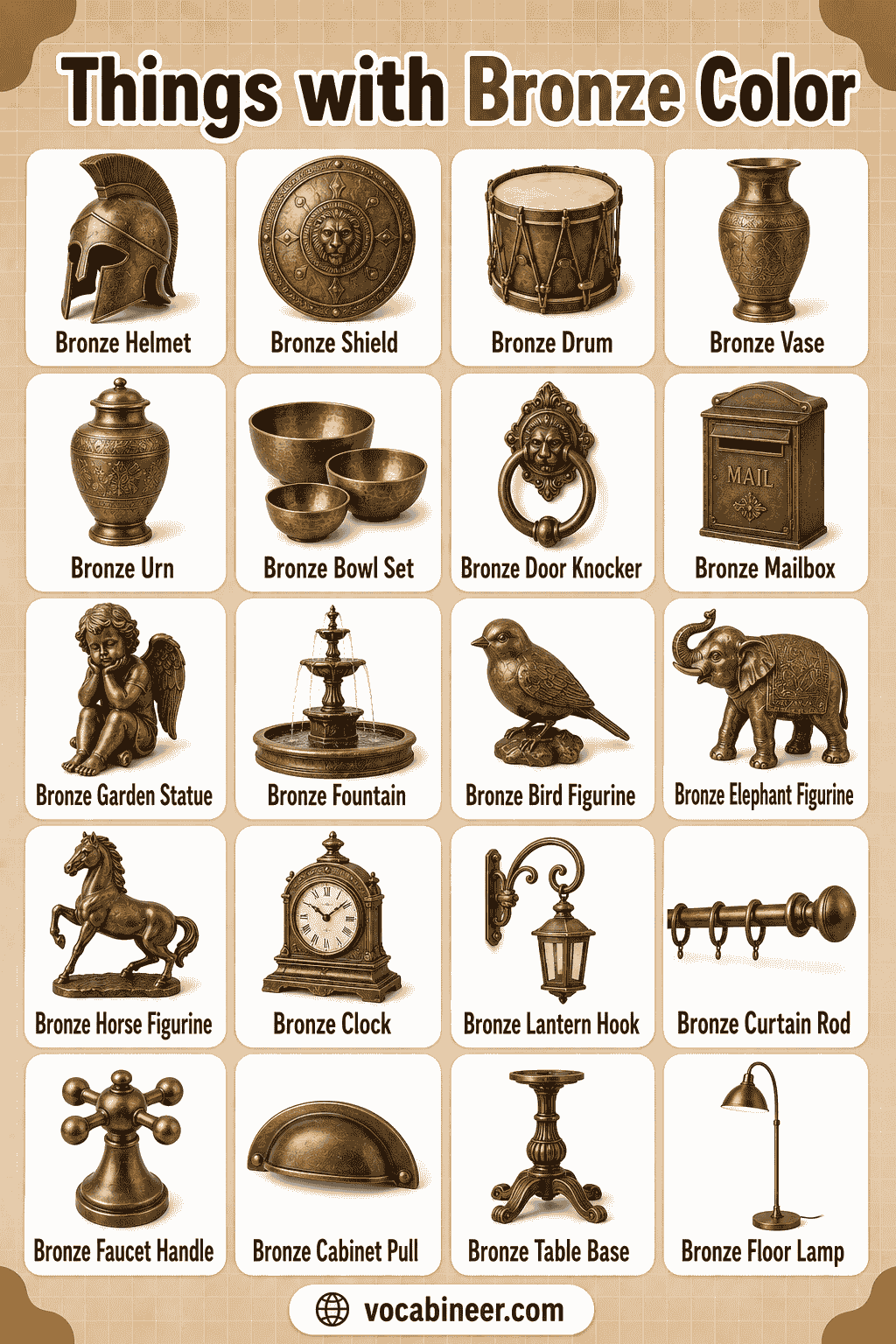List of Bronze Color Objects with PicturesList of Bronze Color Objects with Pictures