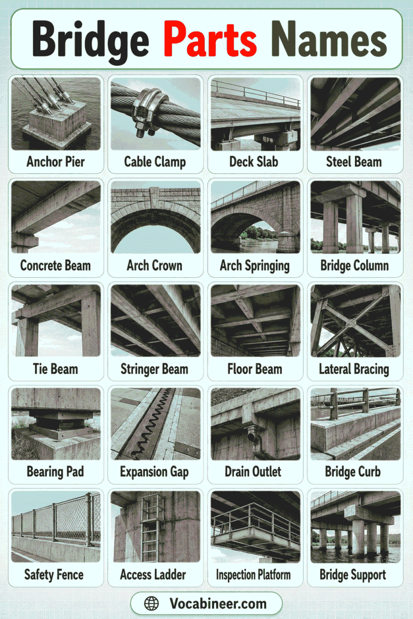 Parts of a Bridge with Names and Pictures