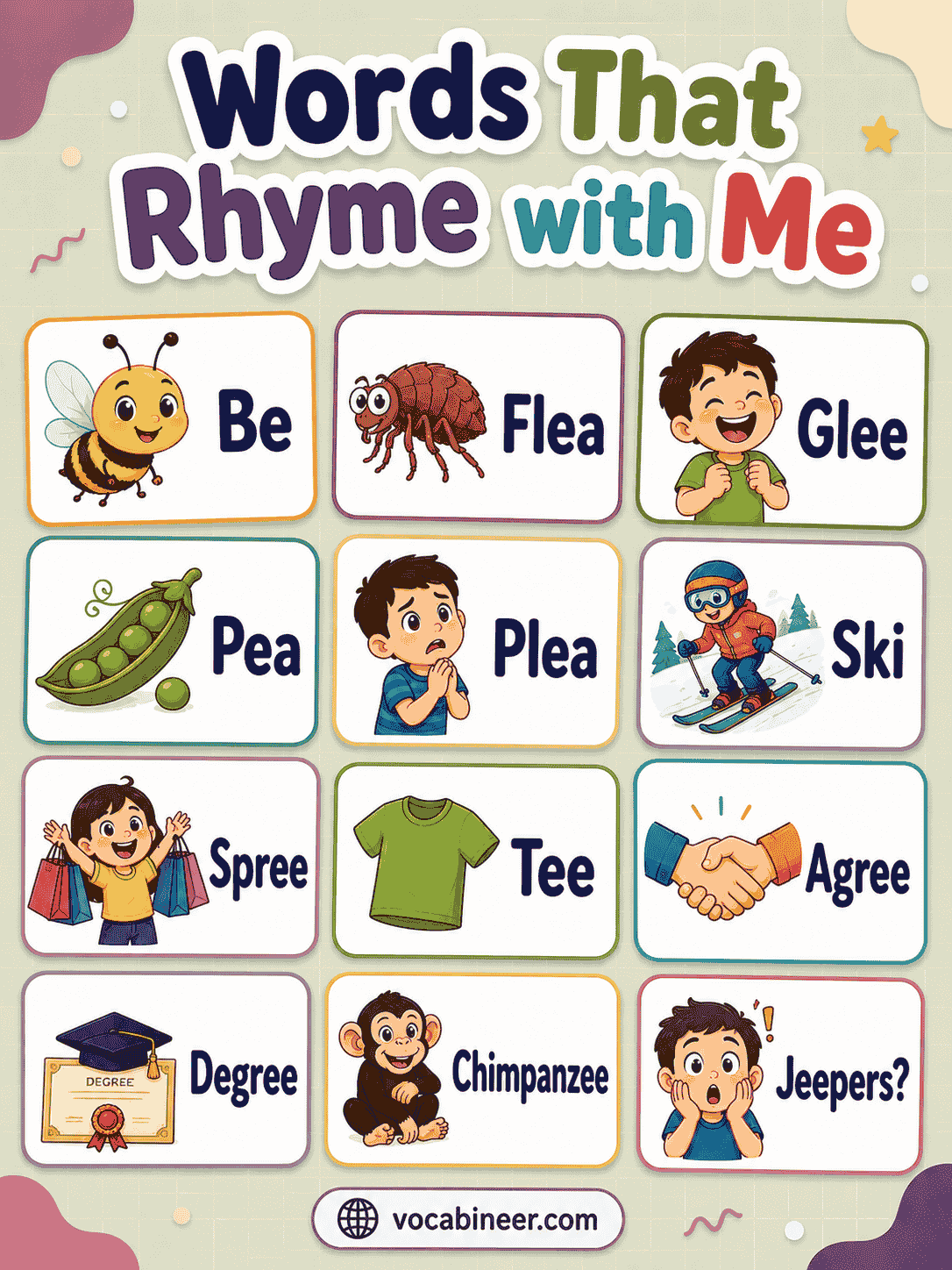 Me Rhymes List for Kids, Songs, and Writing