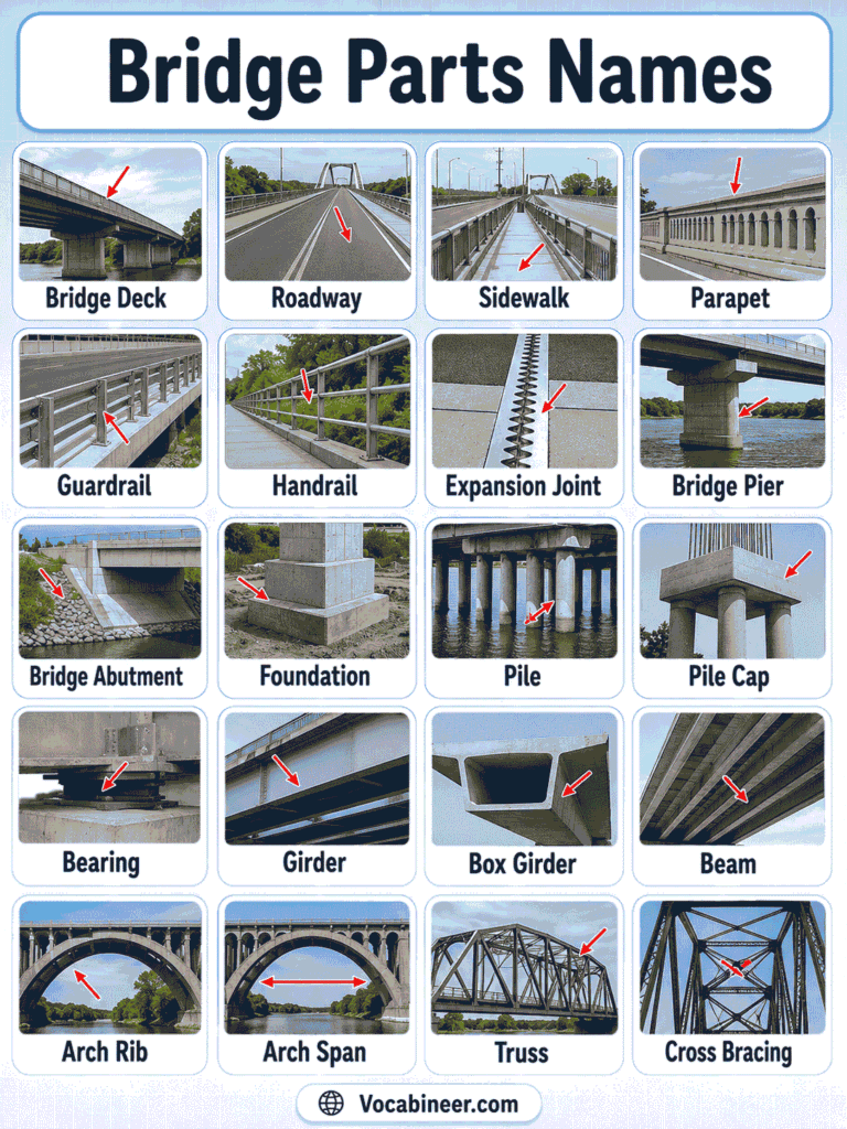 Parts of a Bridge with Names and Pictures