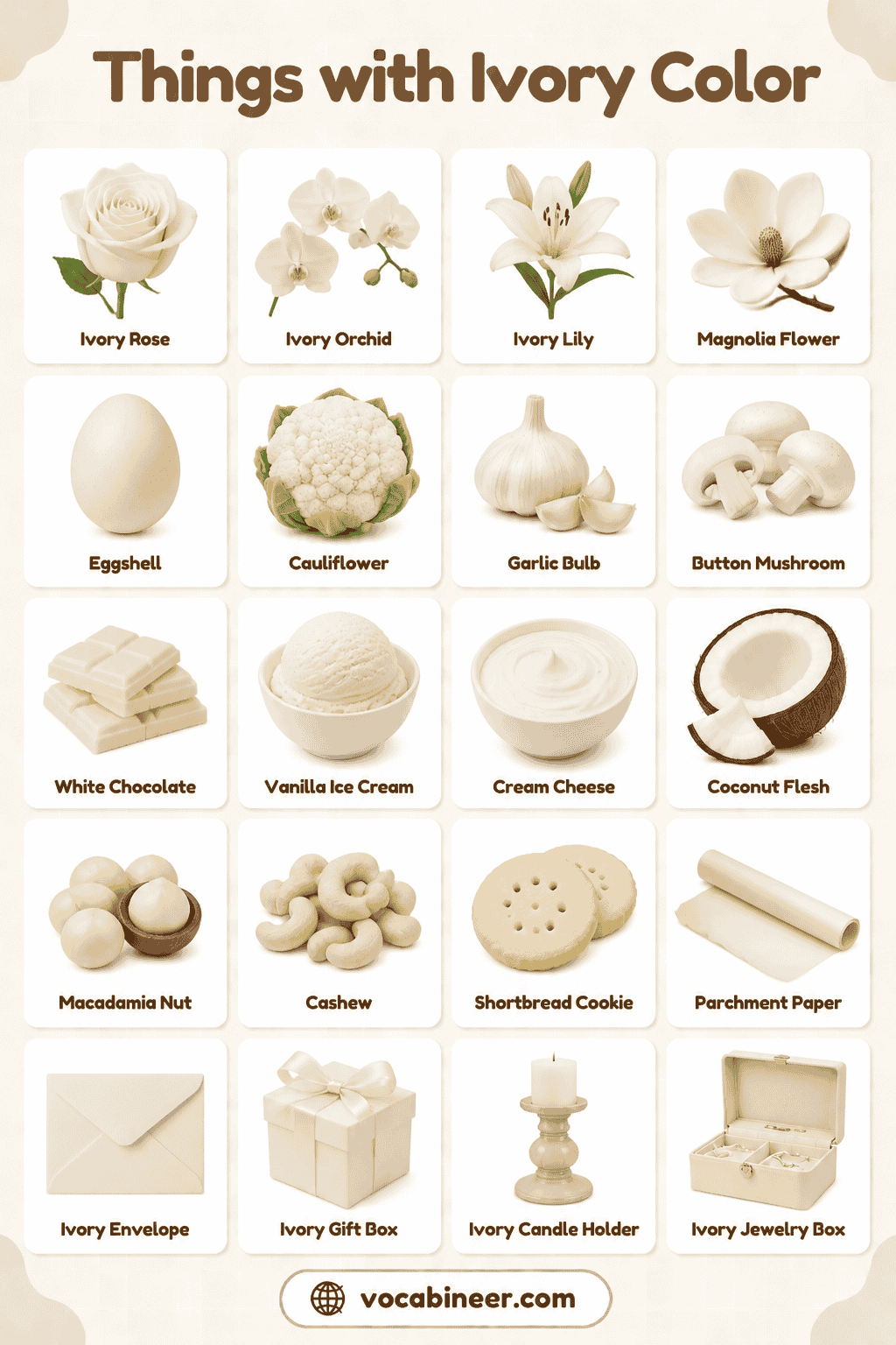 Ivory Color Color Things Names with Chat and Pictures