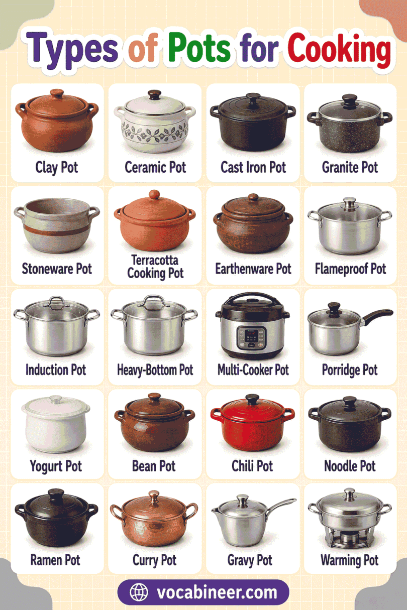 Different Types of Pots for Cooking with Uses and Pictures