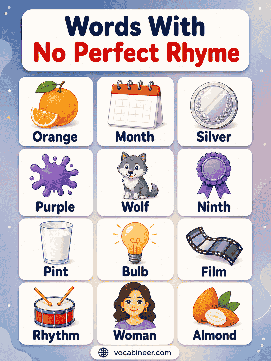 Simple Words With No Perfect Rhyme List