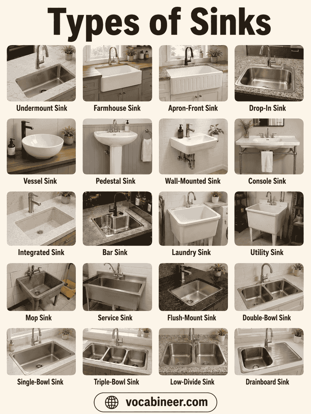 Sink Names, Materials, and Uses