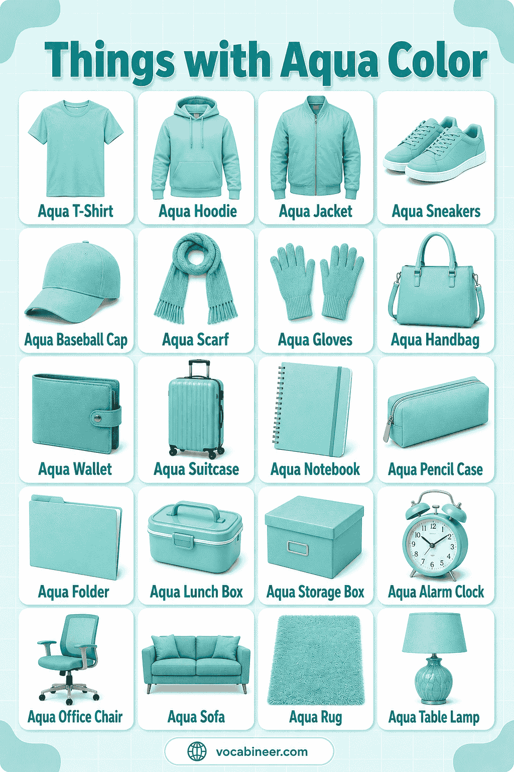 Things with Aqua Color with Names and Pictures