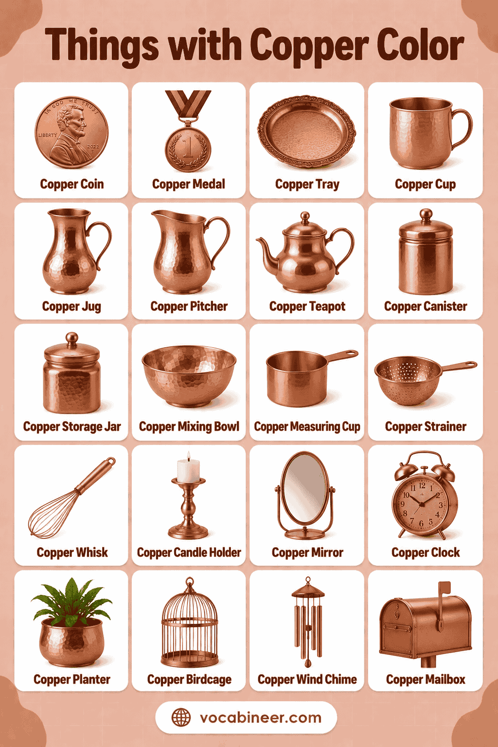 Things with Copper Color with Names and Pictures