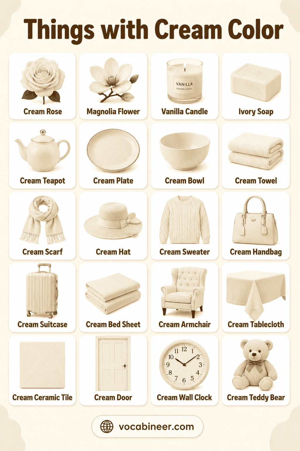 Things with Cream Color with Names and Pictures